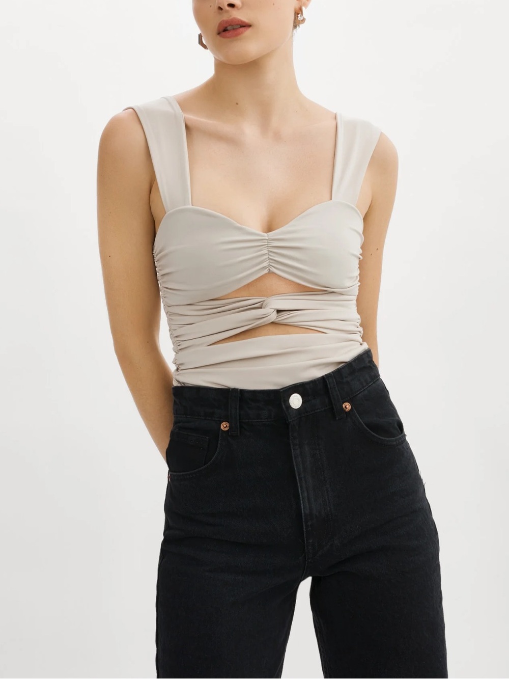 Lamarque | Zeela Knotted Cut Out Tank Top in Light Gray